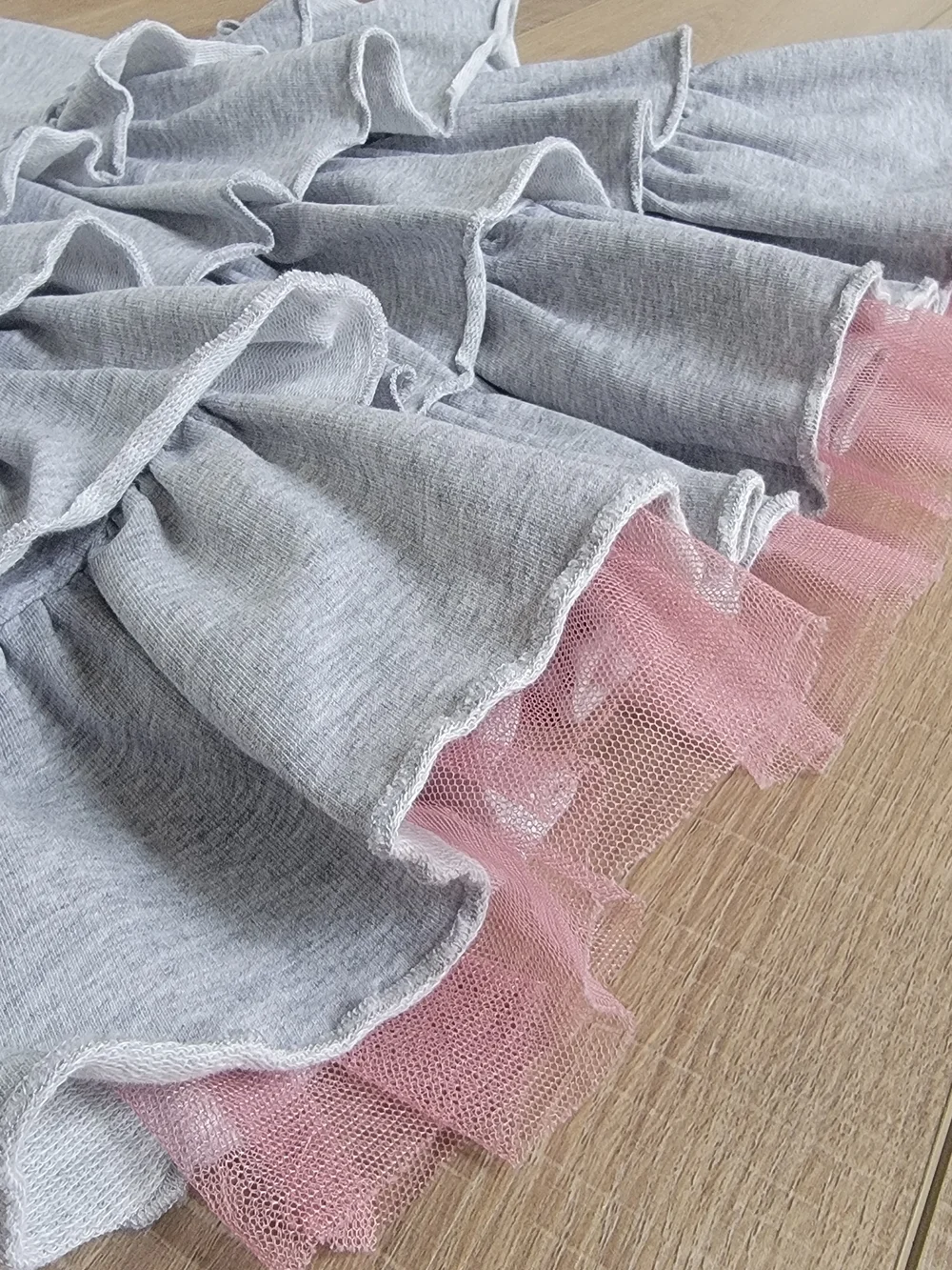 Matilda Jane Girls Pink Tulle Ruffle Twirl Gray Cotton Sleeveless Dress Size 6